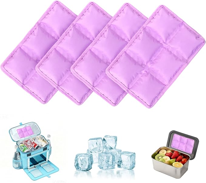 Ice Packs for Lunch Boxes & Coolers -Slim Reusable Space Saving Cooler Ice Packs,Water Absorption (6”x4”x0.7”) -Purple, Non-Toxic Cooler for Picnic,Sports & Camping