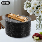 50 Pcs Black Charger Plates Bulk, 13" Round Dinner Charger Plates, Decorative Plastic Embossed Table Chargers for Wedding Holiday Party Baby Shower Event Decoration (Black)