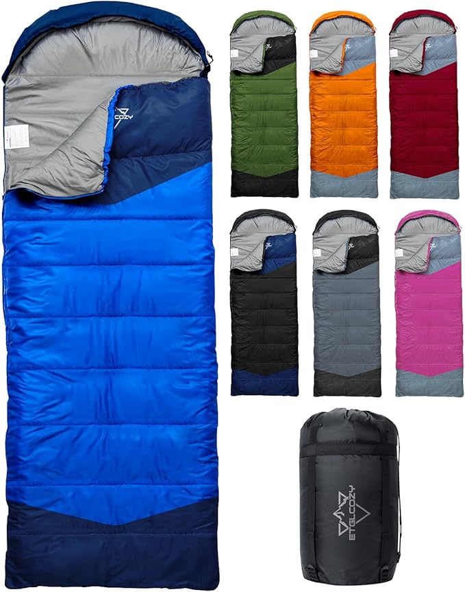 Single Sleeping Bag for Adults Kids 3-Season, Lightweight Waterproof Ripstop, Dual Zipper Bottom Vent, Compression Sack, Portable Camping Hiking Backpacking Gear