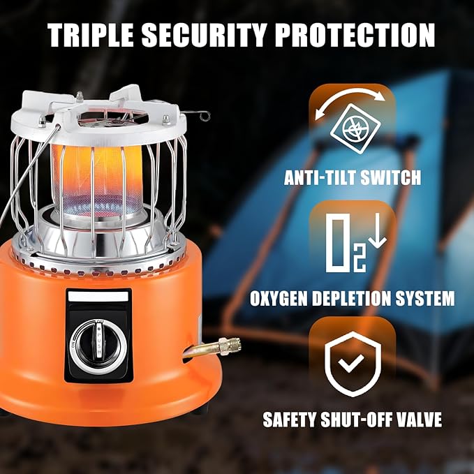 2-in-1 Propane Heater and Stove, Portable Heater with 6FT Regulating Valve, Dual Function Indoor Safe for Ice Fishing, Tent Camping, Tailgating, Emergency, Basement Heating