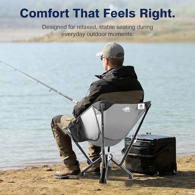 Utility-Grade Folding Chair — Stable One-Piece Structure, Authorized Folding Structure Patent, Balanced Aluminum Support, Compact & Portable Chair for Camping, Fishing & Everyday Outdoor Use