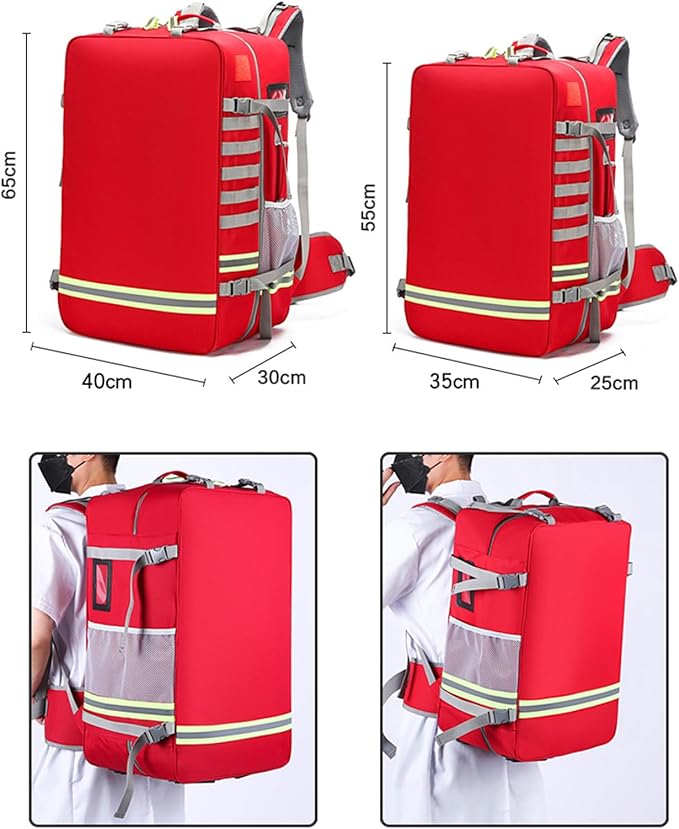 Emergency Bag First Aid Backpack Empty First Aid Bag Treatment First Responder Trauma Bags for Camping Cycling Outings(Red,55x35x25cm)