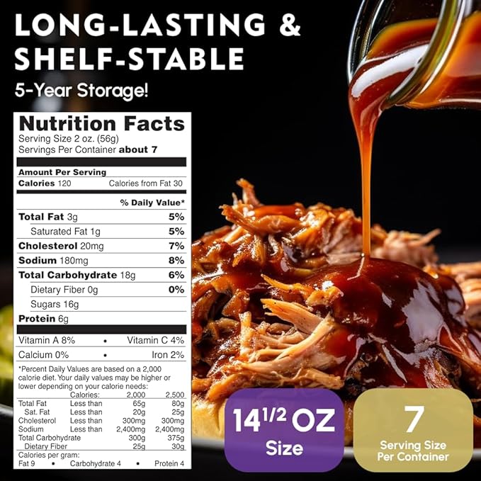 Grandma Werling’s Shredded Seasoned Pork with BBQ Sauce 14.5 Oz Fully Cooked Heat & Serve Premium Canned Meat Shelf Stable for Pantry Staples, Emergency Food Storage, Survival & Daily Quick Meals Canned Food Pack of 6