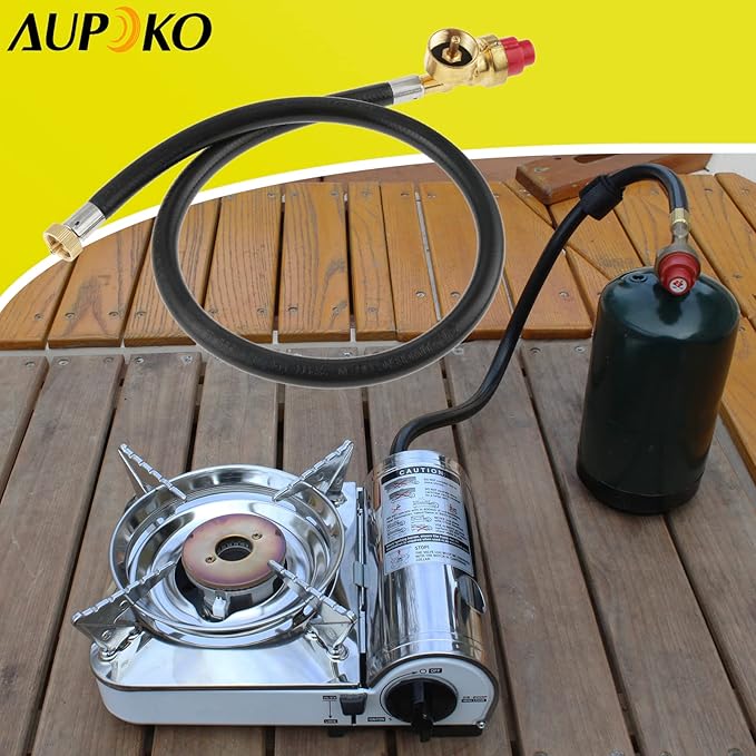Aupoko Dual Fuel Camp Stove Replacement Hose, Portable Propane Stove Replacement 27.5 Inch Hose Convert to 1LB Disposal Bottle, M16 x 1.5 Propane Regulator Hose for Portable Stove