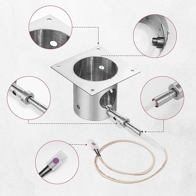 Stainless Steel Fire Burn Pot and Hot Rod Ignitor Kit for Traeger and Pit Boss,Camp Chef Pellet Grills, Heavy Duty Fire Pot Burner Pot Pellet Grill Replacement Parts with Ash Remover, Screws and Fuse