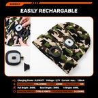 LED Beanie Hat with Light, USB Rechargeable LED Headlamp, Gifts for Men, Him, Mens Gifts, Birthday Gifts for Dad Husband, Boyfriends, Black, Camouflage