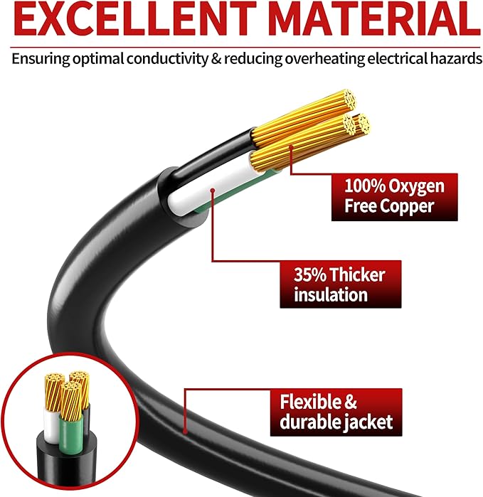 100 FT 14/3 Extension Cord Outdoor, Heavy Duty Weatherproof & Flame Retardant Black 3 Prong Power Cord with Light, Outside for Lawn & Garden, 13 Amps 1625 Watts 125 VAC 14AWG SJTW, ETL Listed