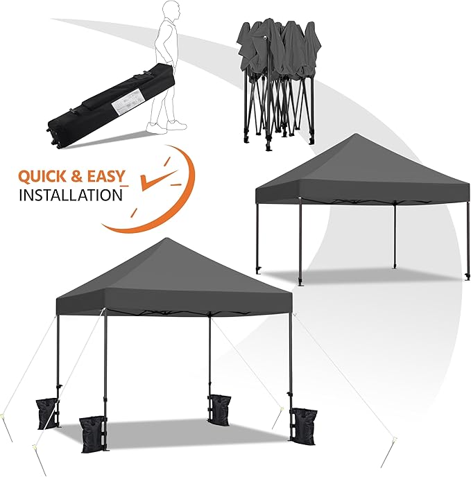 Yaheetech Canopy Tent, Commercial Instant Heavy Duty Canopy, 500D Waterproof Adjustable Tent with Wheeled Carry Bag, 4 Sandbags and 4 Stakes (10x10, Dark Gray)