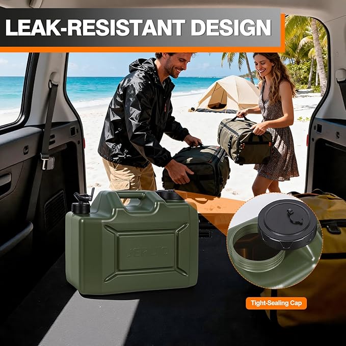 Camping Water Jug, 5 Gallon Water Container with Spigot BPA Free Portable Military Green Emergency Water Tank Outdoor Camping Essentials