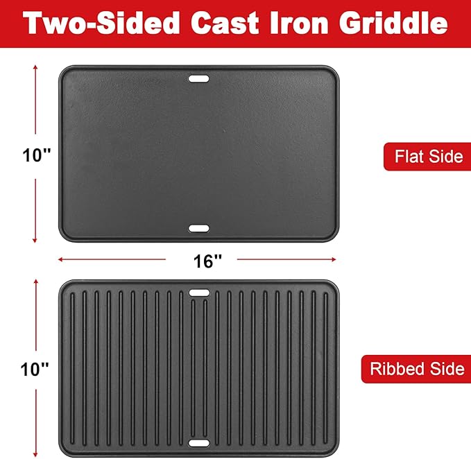 16"x10" Reversible Cast Iron Griddle for Weber Go-Anywhere Charcoal and Gas Grills, Portable Grill Griddle Plate for Indoor Stovetop/Outdoor Camping BBQ, Replacement for Weber 80631 70211 3634 67195