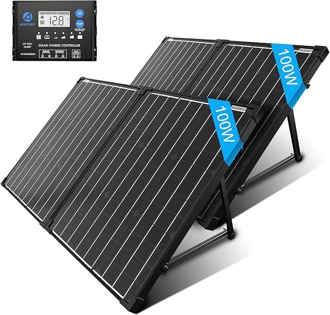 ACOPOWER 200W Portable Solar Panel Kit, Waterproof 20A Charge Controller for 12V Battery and Solar Generator for RV, Camper Trailer& Marine Black