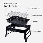 Portable Charcoal Grill for Camping Tailgating Beach Boating Foldable Small Barbeque Grill for Outdoors Lightweight Tabletop BBQ Grill Set with Tongs Gloves Scrubber (14''x10'')