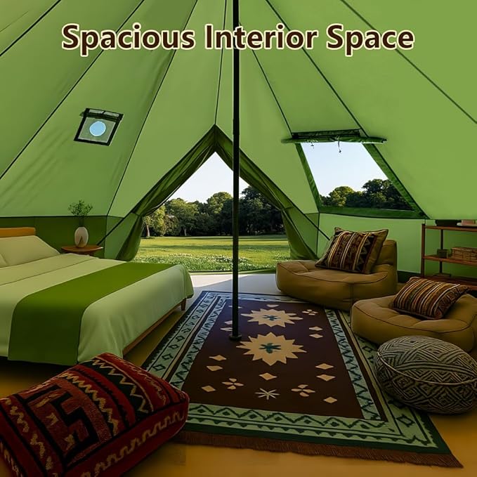 Bell Yurt Tent with Stove Jack, Waterproof Luxury 4 Season Tent 420D Oxford Cloth Green Glamping Tents for Family Outdoor Camping, Hunting, Party, All Year Living