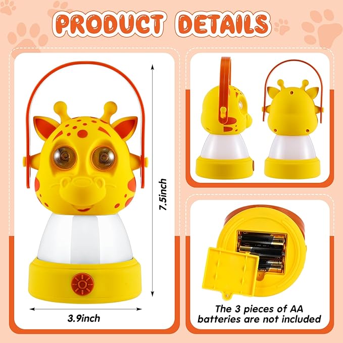 VIHOSE 2 Set Kids LED Camping Lantern and Headlamp 4 Pcs Animal Themed Camping Equipment Nightlight Battery Powered Night Light for Emergency Hurricane Lightweight Tent Lamp for Children