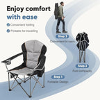 DUMOS Folding Camping Chairs, Outdoor Collapsible Padded Chairs with Cup Holder & Cooler Bag, Heavy Duty Portable Camping Chair for Garden Beach Fishing Sports, Blue