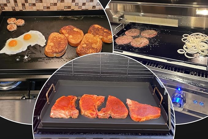 Utheer 17" x13" Nonstick Cast Iron Griddle for Gas Grill, Cooking Griddle Pan for Outdoor Gas Grill, Muti-Purpose Cooking Flat Top Plate for Weber, Nexgrill, Charbroil, Camp Chef, Kenmore