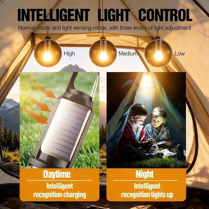 4 Packs LED Camping Lantern Rechargeable, Portable Outdoor Waterproof Emergency Lanterns with 3 Modes, Hanging Tent Light Bulbs with Clip Hook for Camping, Hiking, Party, Hurricane, Outages