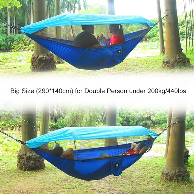 ayamaya [2 in 1 Camping Hammock with Mosquito Net & Sunshade Cloth & Tree Straps for 2/Double Person, Portable Parachute Nylon Lightweight Big Pop Up Swing Hammock