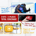 Mini-Aid First Aid Kit | Compact & Lightweight Case with Carabiners for Travel | Family & Kid Friendly 180 Pcs Wound Care Supplies for School, Work, Outdoor, Home & Office | Pack of 3
