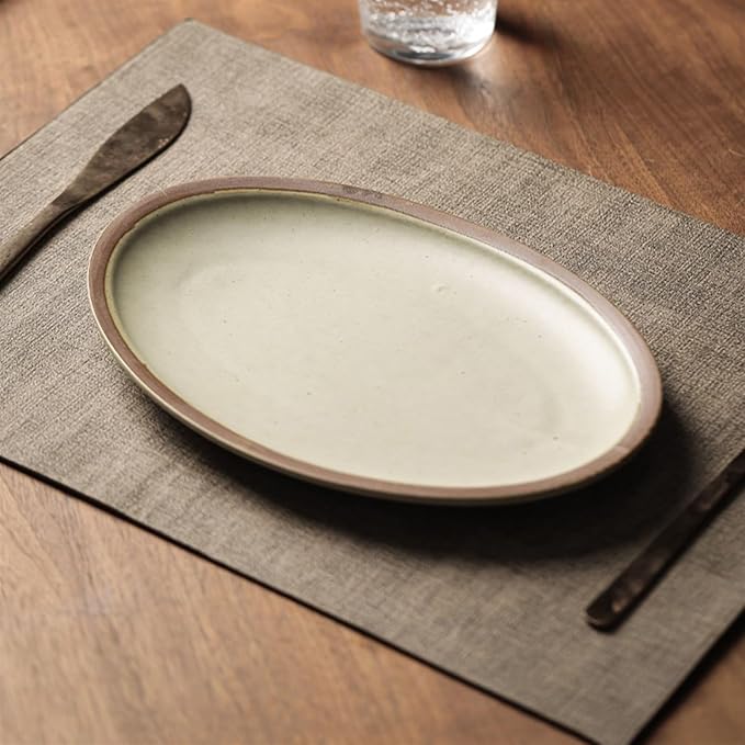 Camping Plates Oval Ceramic Dinner Plate Household Salad Plate Ceramic Tableware Restaurant Kitchen Appetizer Plate Dessert Plate Decorative Plate(Medium)