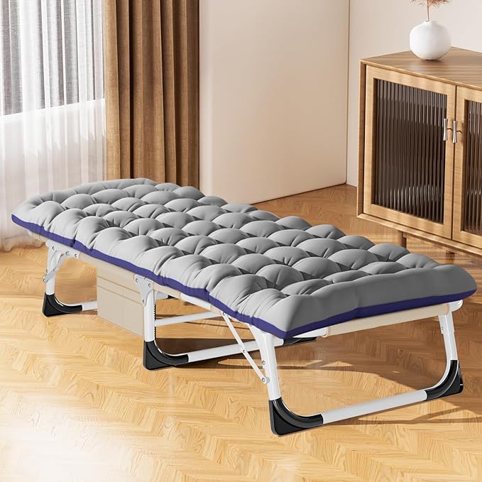 ABORON Patio Lounge Chair, Folding Guest Bed Cot for Adults, 500LB Heavy-Duty Capacity, Portable Extra Bed with Comfort Mat, Quick Fold Design for Indoor Guest Stays & Temporary Use