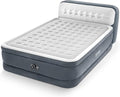 Intex 64447ED Dura-Beam Deluxe Ultra Plush Air Mattress with Headboard: Fiber-Tech – Queen Size – Built-in Electric Pump – 18in Bed Height – 600lb Weight Capacity
