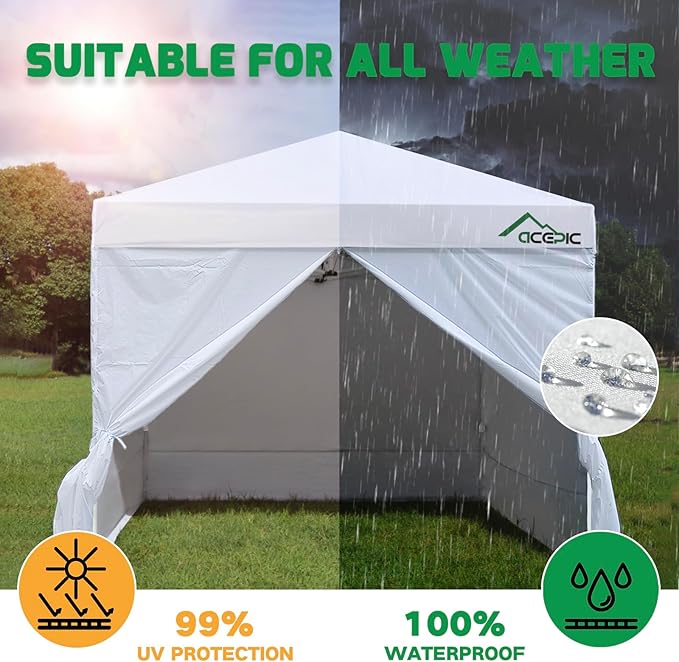 10x10 Canopy Sidewalls 4-Pack with Zipper Door, 210D Heavy Duty Sunwall for Instant Pop Up Tent, Waterproof Canopy Walls for Outdoor Camping (White, Sidewalls Only)