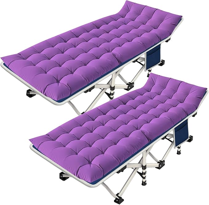 2 Pack Camping Cot with Mattress Comfortable Cots for Sleeping Camping Bed Heavy Duty Folding Cot with Carry Bag for Adults Kids Outdoor Home Guest Bed
