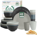 Homienly Premium 40 PCS Wheat Straw Dinnerware Set - Dinner Plates, Cereal Bowls, Unbreakable Cups Set, Microwave and Dishwasher Safe Dishes Set, Reusable Lightweight Dish Sets for Kitchen(Black Grey)