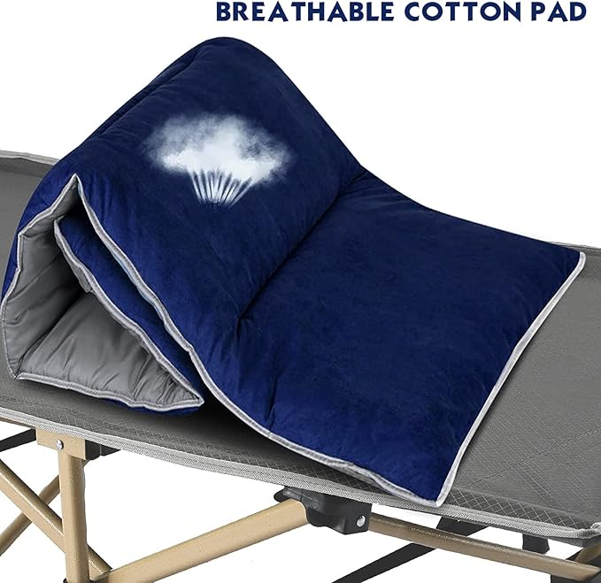 LITA XL Cot Pads for Camping, Soft Comfortable Cotton Thick Sleeping Cot Mattress Pad 72"x26", Grey and Navy Blue (Only Pad)