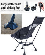 iClimb Ultralight Compact Camping Folding Beach Chair with Anti-Sinking Large Feet (Black - Triangular Frame High Back)