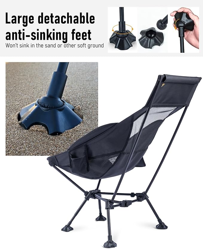 iClimb Ultralight Compact Camping Folding Beach Chair with Anti-Sinking Large Feet (Green - Triangular Frame High Back)
