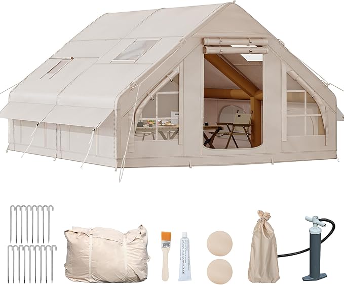 YITAHOME Inflatable Camping Tents, 8 Person Blow Up Hot Tent with Pump and Stove Jack, Easy Setup with Explosion Proof Valve, Waterproof Oxford Air Glamping for Camping