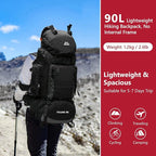 90L Hiking Backpack, Waterproof Camping Bag with Rain Cover, Lightweight Backpacking Back Pack