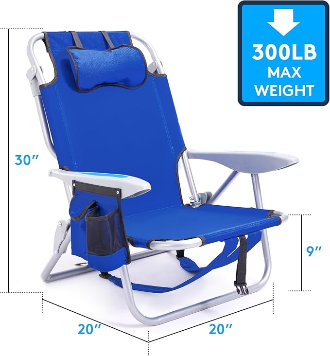 1PC Portable Beach Chair for Adults, 5 Position Backpack Folding Camping Chairs for Outdoor, Beach Chairs with Backpack Straps, Blue