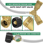 GardenNow 12FT Propane Hose with Propane Splitter 2 Way, Propane Y Splitter Adapter with Shut Off Valve, Two Way LP Gas Adapter Tee Connector for 20lb Propane Tank, Heater, Camping Stove, Gas Burners