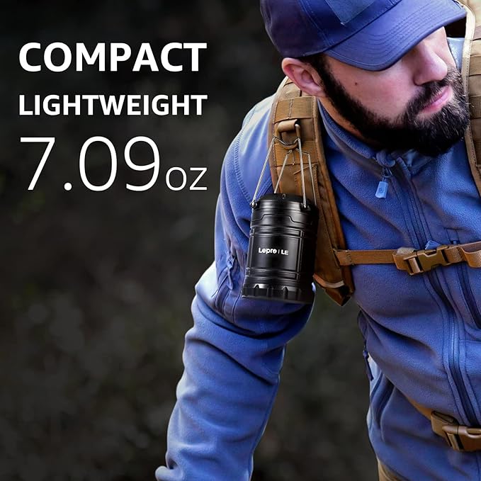 Lepro LED Camping Lanterns Battery Powered, Collapsible, IPX4 Water Resistant, Outdoor Portable Lights for Emergency, Hurricane, Storms and Outages