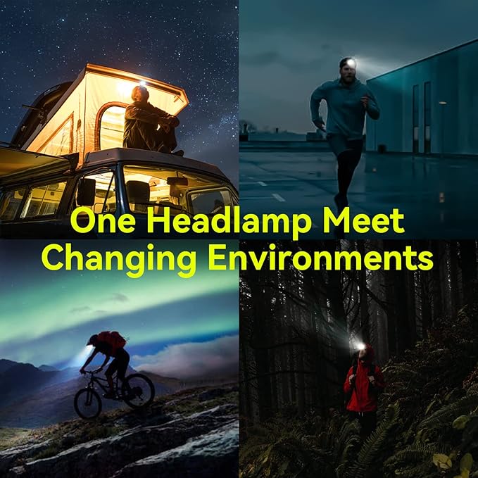 LED Headlamp Rechargeable, Super Bright Head Lamp with 4 Modes for Camping Hiking Gear Essentials, IPX4 Waterproof Headlight Flashlight, USB Cable Included
