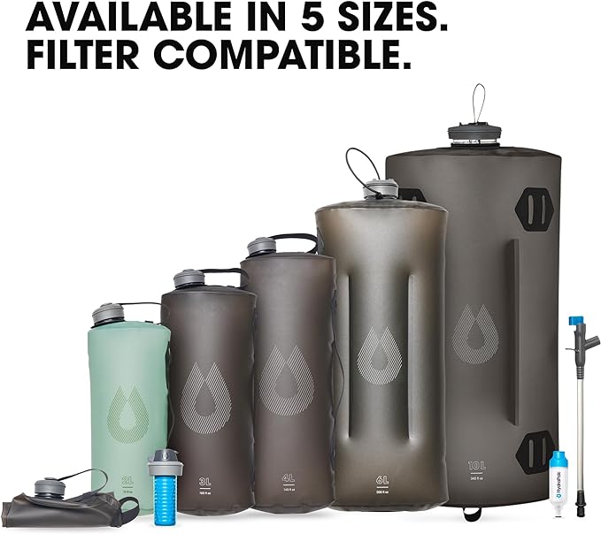 Collapsible Camping Water Storage (2L, 3L, 4L, 6L, 10L) - BPA & PVC Free, Hydration Reservoir Bag, Leak Proof