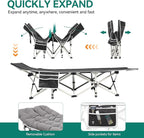YITAHOME 2PCS Camping Cots w/Mattress Portable Lounge Chair Outdoor Folding Cot Heavy Duty 575 LB Capacity 1200D Oxford w/Carry Bag Travel Camp Bed for Camping, Office, Traveling, Grey