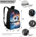 Football Backpack Set 17 Inch with Lunch Box and Water Bottle Bag Pencil Case Big Capacity Lightweight Kids Backpacks for Travel Camping Travel Kindergarten Elementary Middle Bags for School