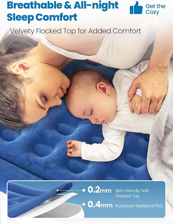 Twin XL Air Mattress with Built-in Pump, 18" Raised Comfort, 80“ Length, 48Hr Leak-Proof Test, Upgraded Honeycomb Pillar Design, Supports 500 lbs, 2-Min Inflation for Home Guests-Blue
