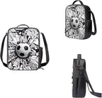 Football Design Book Bag with Portable Lunch Bag and Large Capacity Pencil Box, Lightweight Elementary Kindergarten Schoolbag for Kids Hiking Traveling Festival Gift