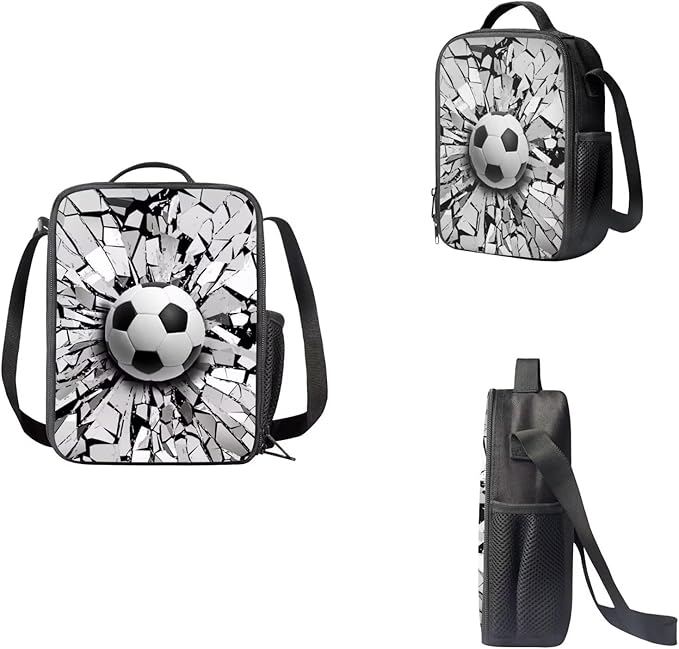 Football Design Book Bag with Portable Lunch Bag and Large Capacity Pencil Box, Lightweight Elementary Kindergarten Schoolbag for Kids Hiking Traveling Festival Gift
