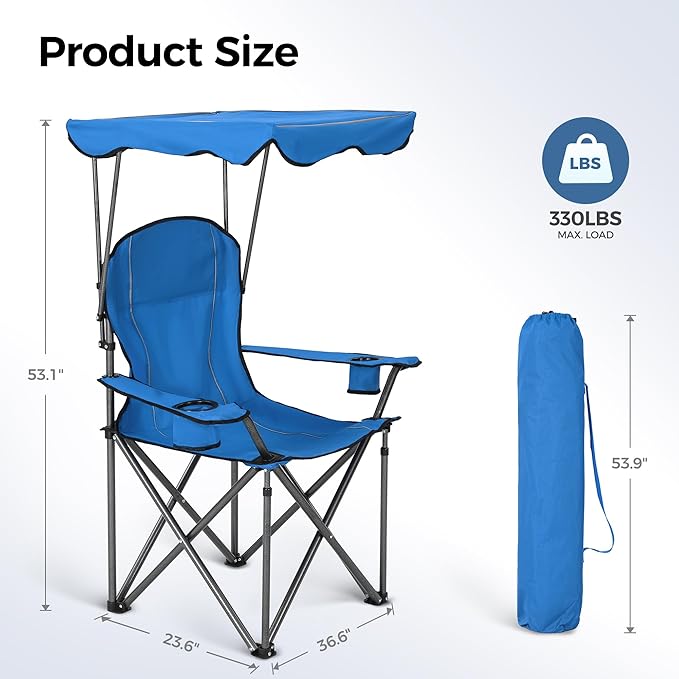 ALPHA CAMP Heavy Duty Canopy Lounge Chair Sunshade Hiking Travel Chair with Cup Holder