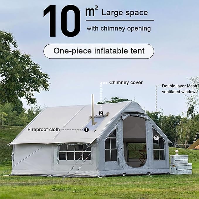 Inflatable Tent with Pump, Easy Set up Inflatable Camping Tent for 2-8 Persons, 4-Season Inflatable Tent, Glamping Outdoor Air Blow Up Tent, Family Camping Tent Grey1