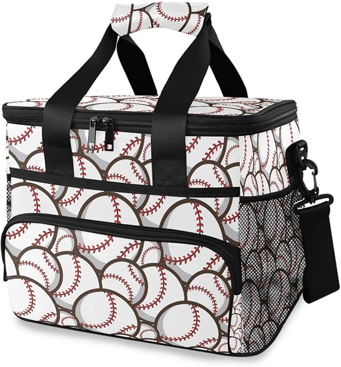 Bolaz Large Cooler Lunch Bag-Trendy Baseball Balls Pattern, Travel Cooler Bags 15L Waterproof Cooler Bag for Camping, Picnic, BBQ, Family Outdoor Activities