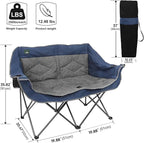 Northroad Folding Loveseat Camping Chair Portable Double Duo Full Padded Garden Chair for 2 Person Sofa w/ 2 Cup Holder,Wine Glass Holder,Mesh Storage,Support 500lbs for Picnic Beach Travel(Blue)