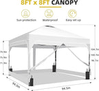 GDY 8x8 FT Pop Up Canopy Tent with One Push Setup,Setup Gazebo with 4 PVC Transparent Sidewalls,Easy Carry for Events, Parties, Camping, White