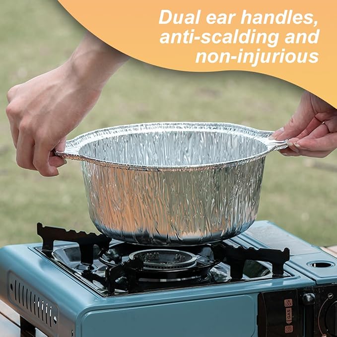 72 Oz Disposable Aluminum Pot, Disposable Pots With Lids Oven-Ready, Aluminum Pot Stove Compatible Baking Foil Pan Tinfoil Camping Pot Camping Heating Cooking 5 PCS